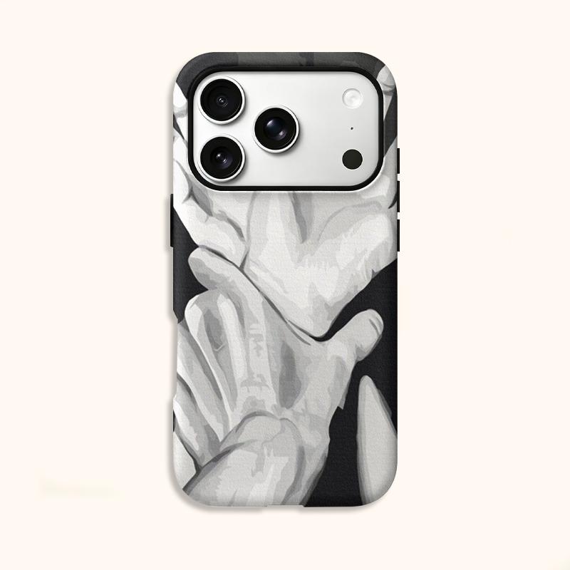 Minimalist Mono Grey Scale Holding Hands Graphic Art Film Aesthetic Protective Shockproof Bumper Case Cover For iPhone 14 15 16 Pro Max Plus