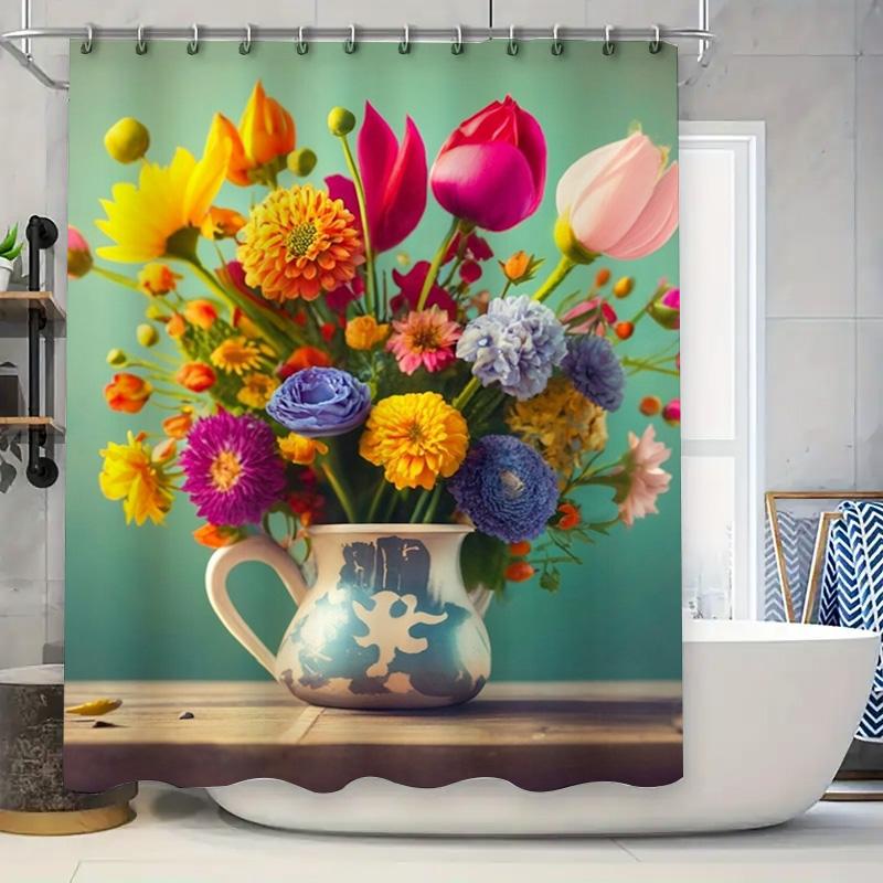 Bright and Colorful Romantic Bouquet Art Shower Curtain - Waterproof Design for Stylish, Unique & Cozy Bathroom Decor