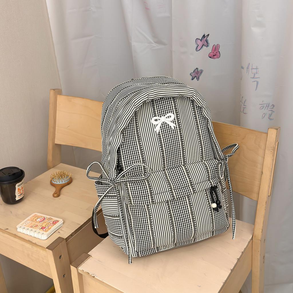 Schoolbag1011 summer new plaid bow backpack female student schoolbag large capacity casual backpack girl heart