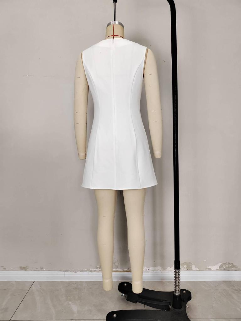 2025 Sleeveless Round Neck Button-Up Solid Color Women's Summer Dress