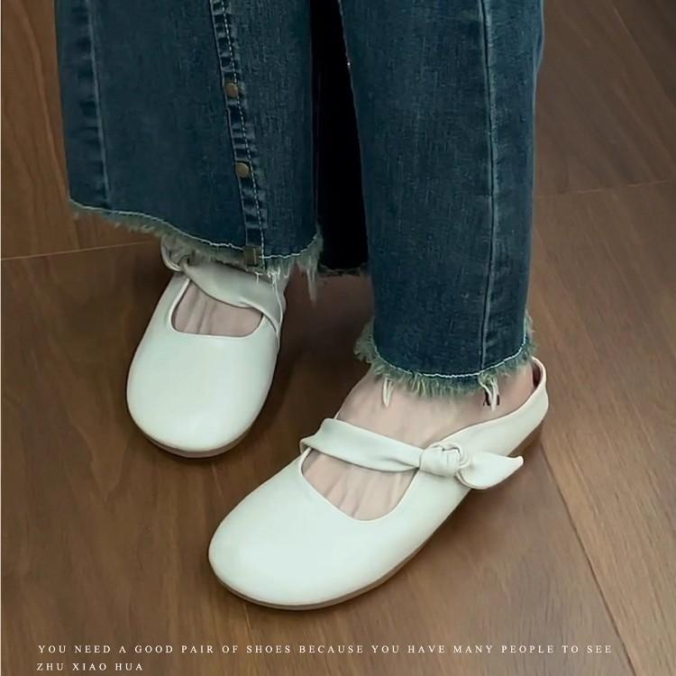 French gentle baotou half slippers women's outer wear 2025 new spring and summer slippers flat bottom one pedal half support sandals