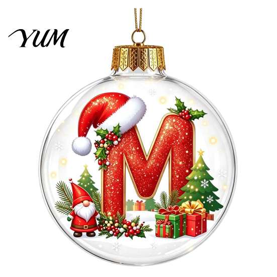 Indoor Outdoor Xmas Hanging Ornaments 26?Letter Acrylic Christmas Ball Ornament, 3D Crystal Style Alphabet Holiday for Home Pendant, Tree