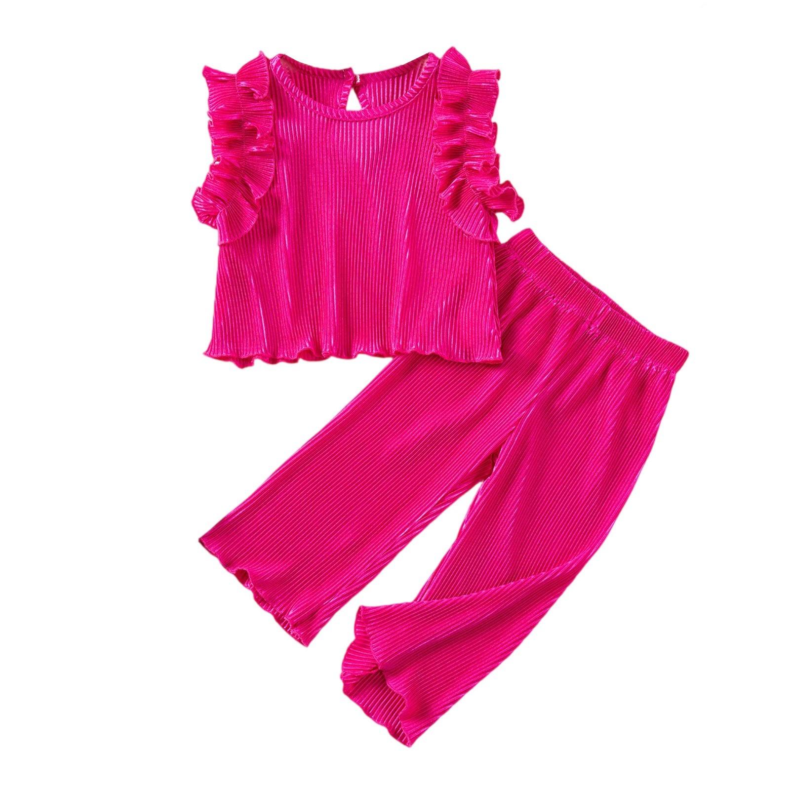 

Girls Textured Top Set - Sleeveless & Pants Outfit 90 горячий розовый