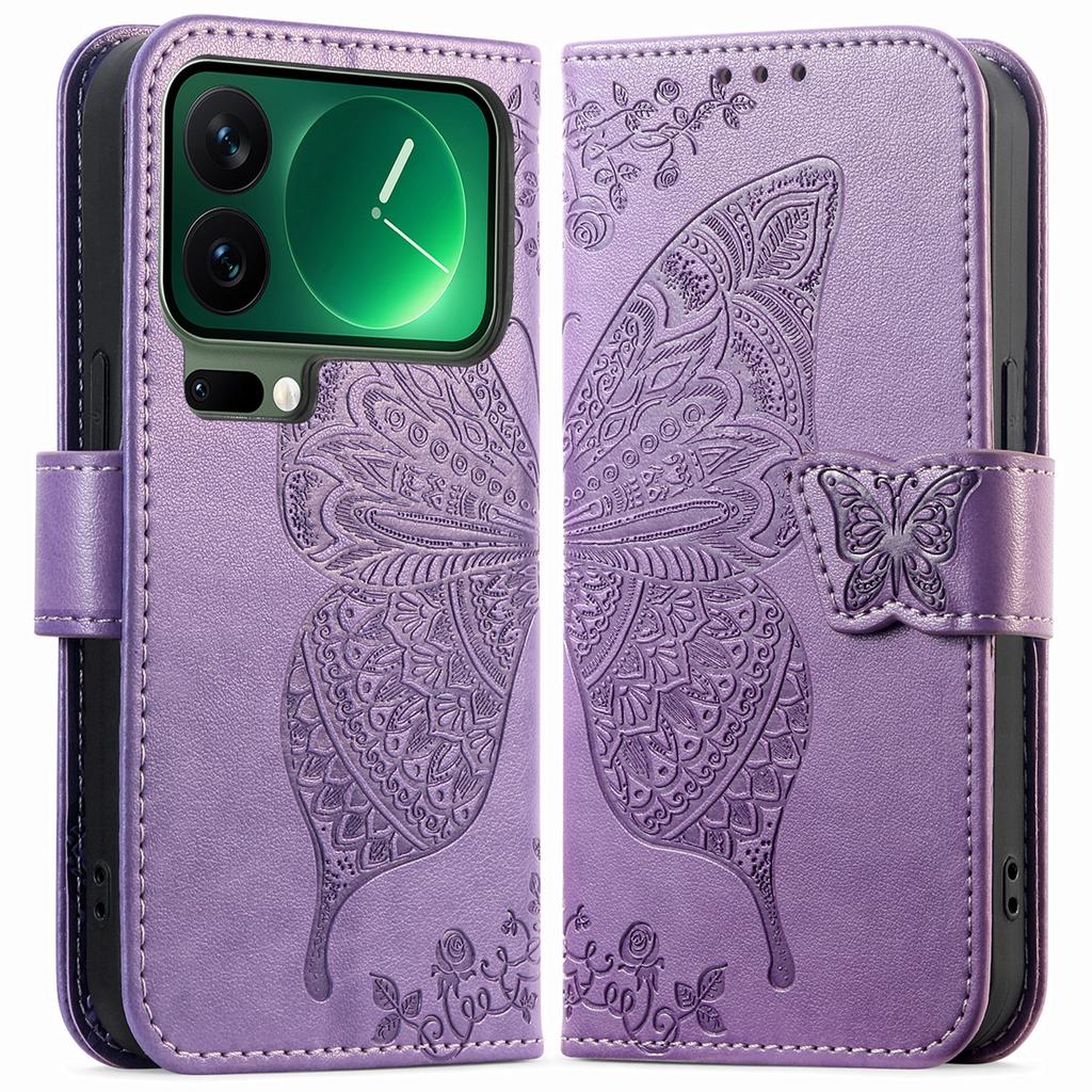 For Xiaomi 17 Pro Max Case with Strap Butterfly Pattern PU Leather Wallet Phone Cover