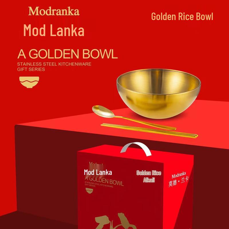 Chinese Style Gilded 316 Stainless Steel Rice Bowl Set