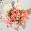 Artificial Flowers 5 Branches Silk Peony Roses Combination Home Room Decora Bridal Bouquet Wedding Wreath Accessories DIY Gifts