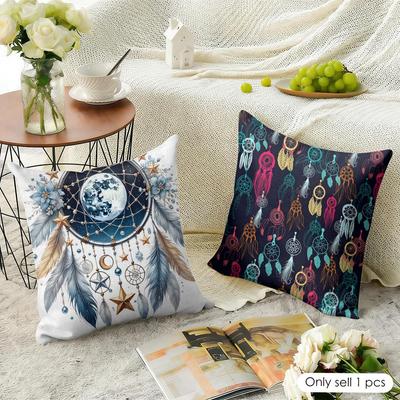 Art Indian Dream Catcher Cushion Cover Natural Linen Organic Fabric Double-Sided Printing Sofa Home Decor Gift Pillow Case