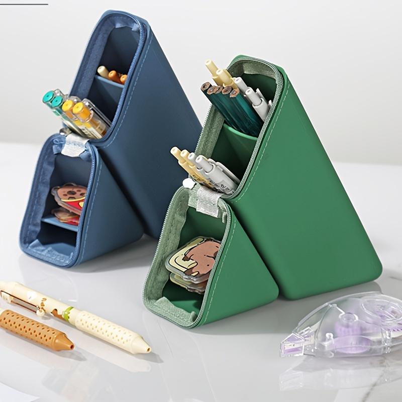 1pc Stylish Silicone Pencil Case, Desktop Office Study Folding Large Capacity Expandable Vertical Pencil Box, Portable