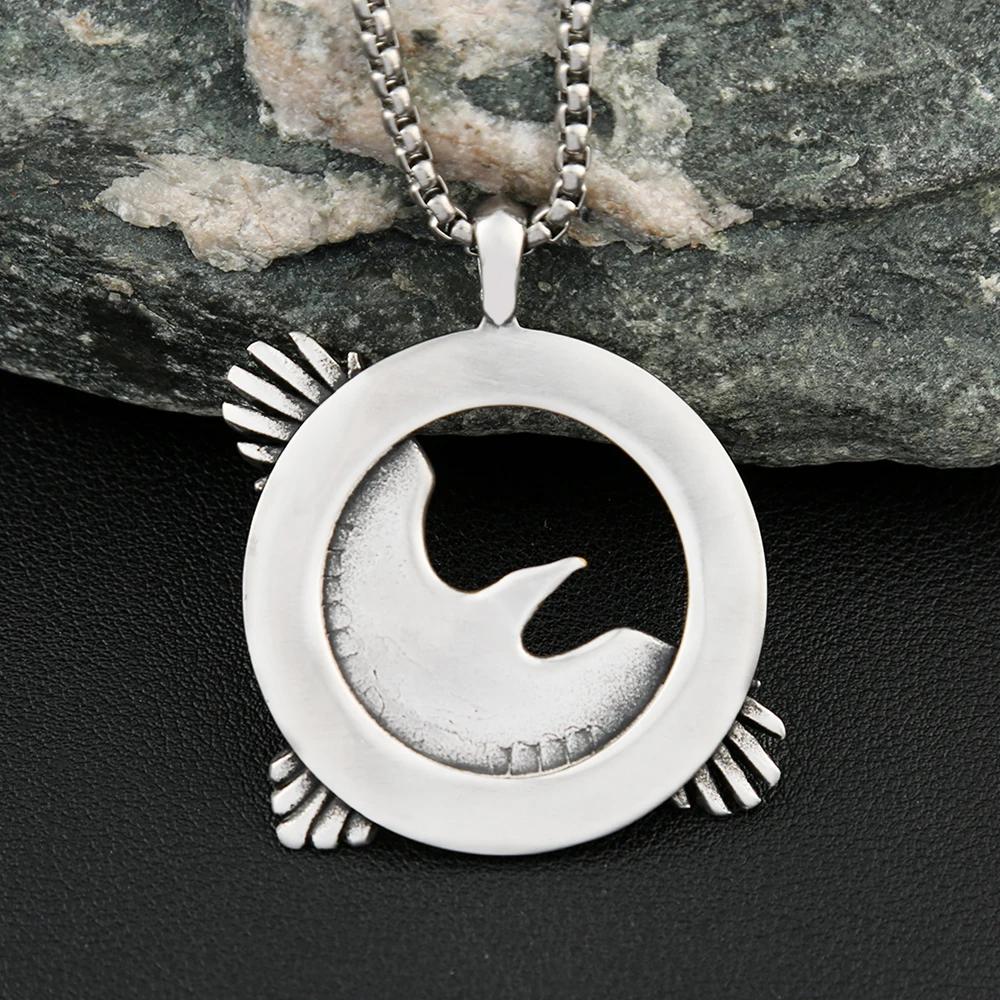 Norse Mythology Eagle Necklace Stainless Steel Viking Odin Raven Pendant for Men Cool Amulet Jewelry Gifts Dropshipping