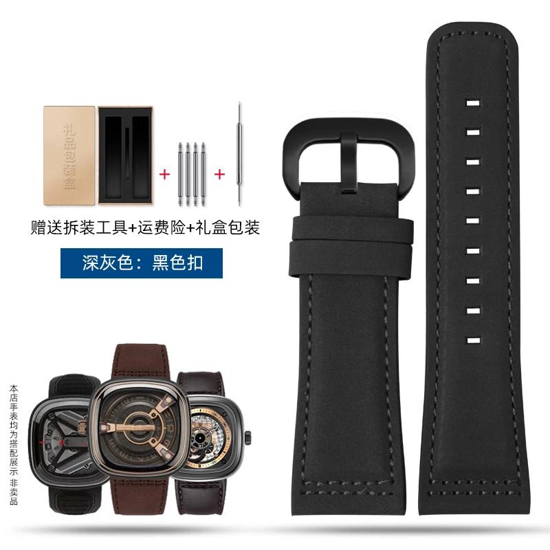 Uhrenarmband aus echtem Leder für Herrenuhrenarmband Sevenfriday Q203 M203 P1 P2 S2 M2 Q2 03 01 02 Braun blau Rindsleder 28mm