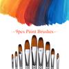 9pcs Professional Artist Paint Brushes Set Black Long Wooden Handle Nylon Hair Paintbrush for Acrylic Oil Watercolor