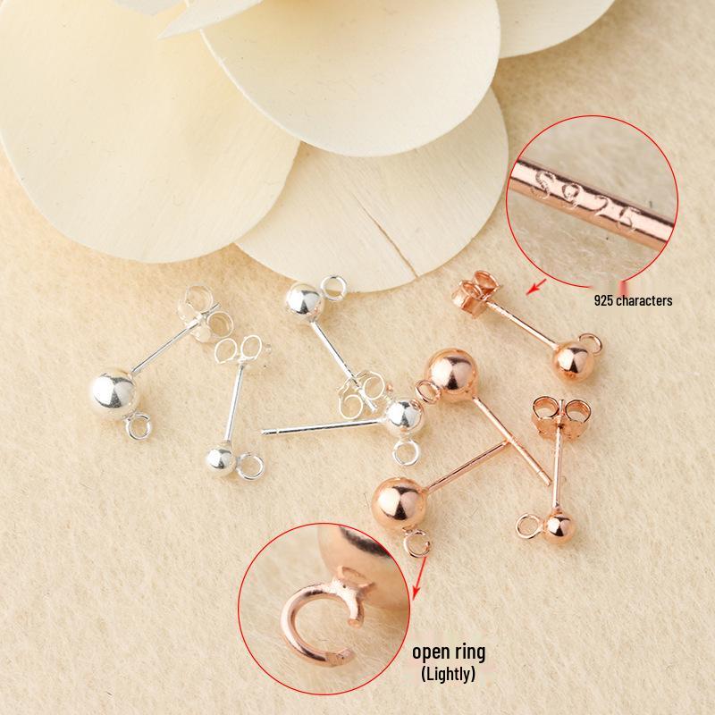 Tingxiang S925 Sterling Silver Open Jump Rings Beaded Earring Parts and Accessories