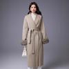 Thickened Coat Fox Fur Sleeves Women's Lace-up Woolen Extended High-count Wool Double-sided Woolen Jacket Temperament
