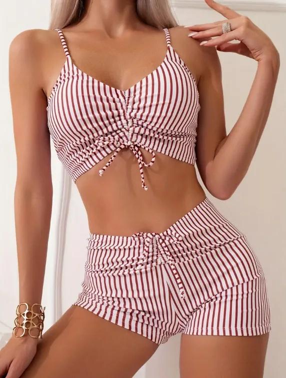 Bikini a Righe Donna Modello Nuovo Costume da Bagno Crossbody Slip Separati Design Transfrontaliero dalla Cina Continentale