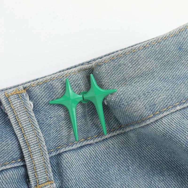 1 Coppia Fibbia a Vita Stella Incrociata Clip Regolabili Staccabili per Pantaloni Stringivita Bottoni Automatici Metallici Senza Chiodi per Decorazione Jeans
