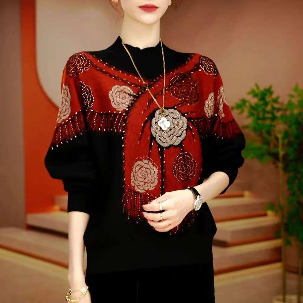Double-Sided Fleece Autumn/Winter Long-Sleeve Slimming Top for Middle-Aged Women - Casual, Flattering, Age-Defying Outerwear