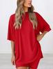 2025 Spring/Summer Loose Casual Solid Color Short-Sleeved Top and Shorts Set