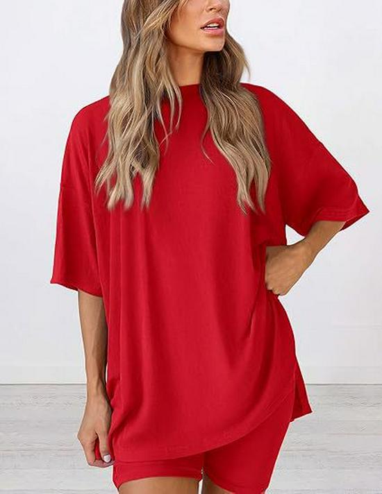 2025 Spring/Summer Loose Casual Solid Color Short-Sleeved Top and Shorts Set
