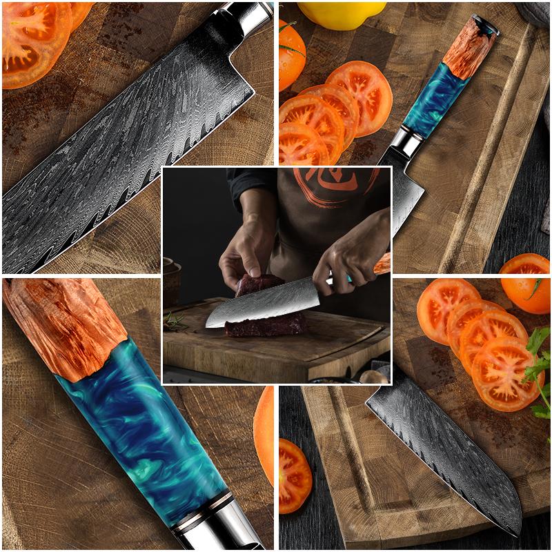 Santokumesser aus Damaststahl, 17 cm, VG10, japanisches Kochmesser, kohlenstoffreiche Messer, Sushi-Fleisch, Fisch, Sashimi, Obstwerkzeuge, GRANDSHARP