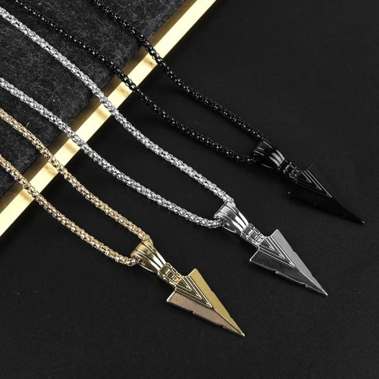 Yousheng Men Necklace Stainless Steel Bone Chain Hip Hop Cool High Gloss Gift Fashion Jewelry Spearhead Pendant Sweater Necklace for Daily