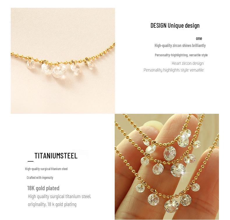 Women's Zircon Pendant Necklace: Chic 18K Gold Titanium Steel Clavicle Chain