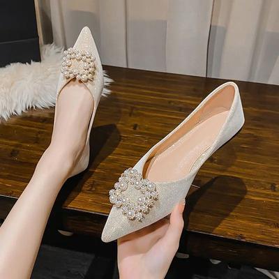 Fashion Woman Flats Pearl Buckle Low Heel Elegant Price 2025 Trend Genuine Mark Comfortable Slip On Wholesale Offer Shoe Shoes for Women