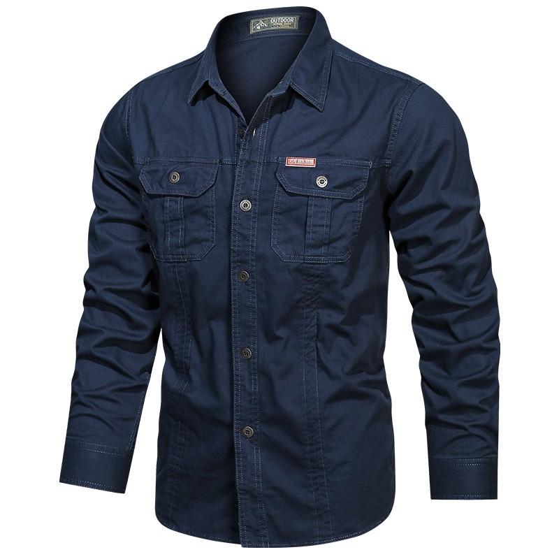 Men's Spring and Autumn Long-sleeved Cotton Casual Solid Color Shirt In Youth Workwear Shirt