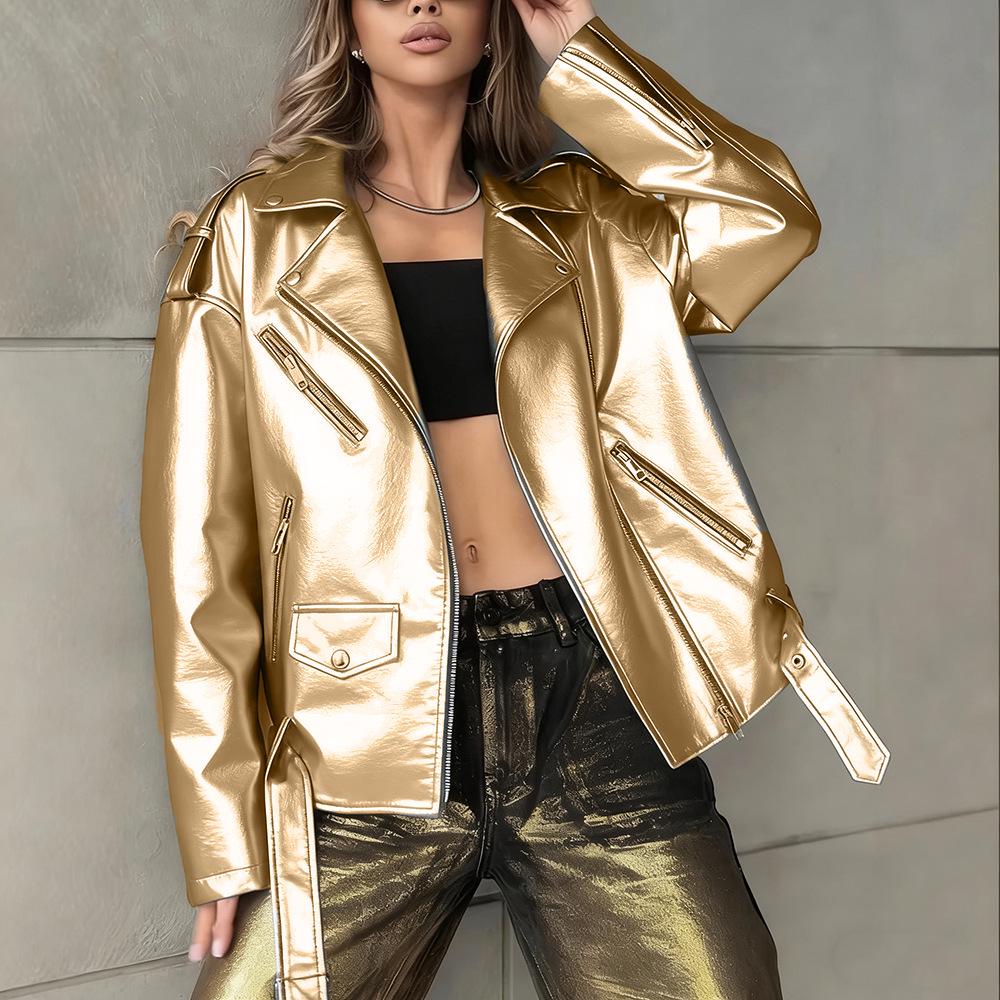Damen Retro PU-Leder Motorradjacke - Herbst/Winter BF Stil