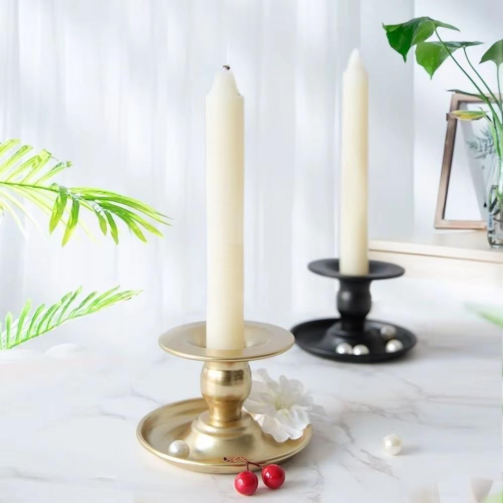 Base Tray Round Candlestick Metal Candle Socket Simple Long Pole Candle Cup  Romantic Setting