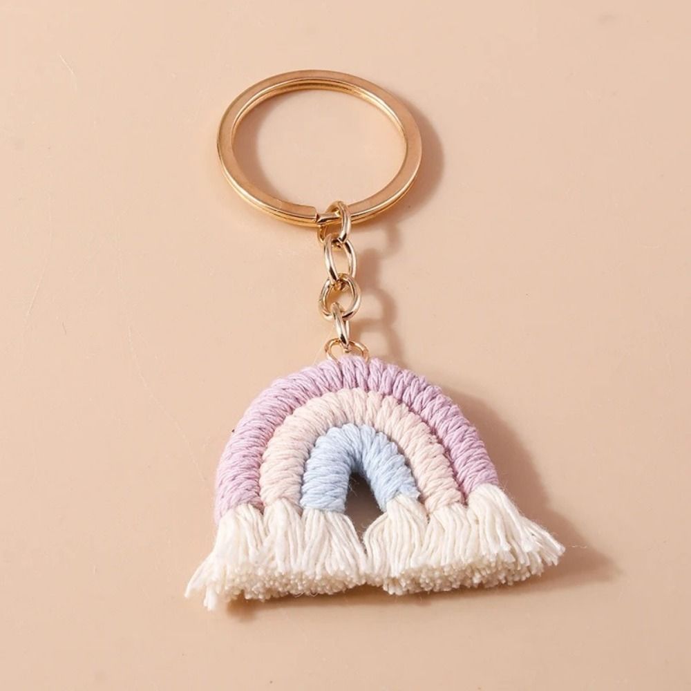 Pretty Three Color Rainbow Key Chain Fashion Knitted Rainbow Keychain  Girl