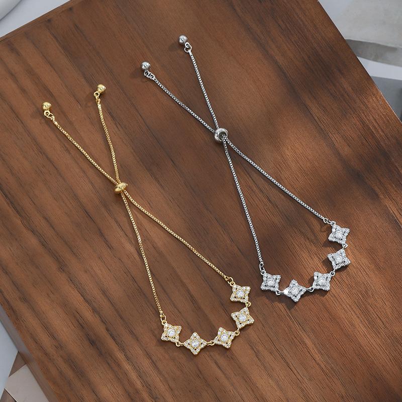 BLINGBY Bijuterii de lux ușoare și elegante din zircon pentru femei Brățară cu flori cu patru foi reglabile de gamă înaltă Bijuterii pentru fete cadou