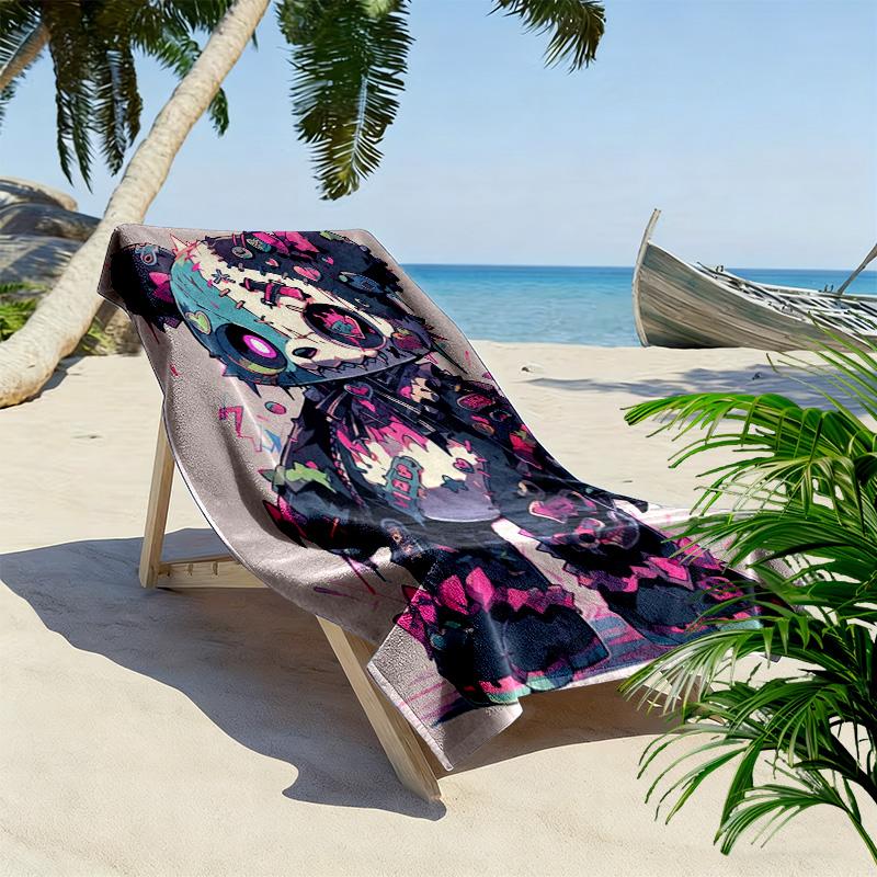 Cute yet Creepy Cartoon Bear 2D Flat Print Beach Towel, Large Soft Quick Dry Towel for Beach Camping SwimmingZSTJ0915280