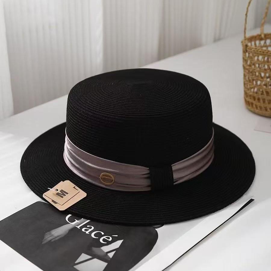 Japanese high-quality elegant flat-top straw hat women's summer travel versatile French top hat sunshade sun hat