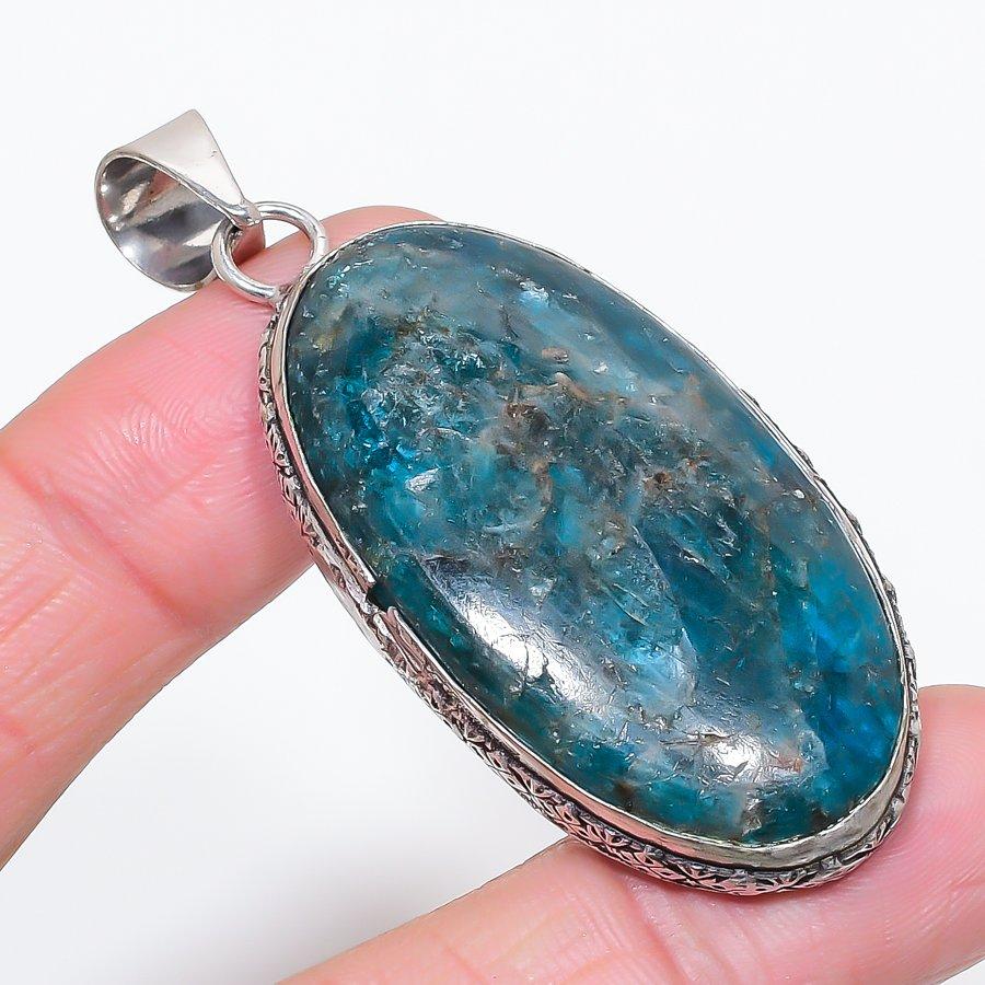 

Natural Neon Blue Apatite 925 Sterling Silver Jewelry Pendant 2.56 b4J39