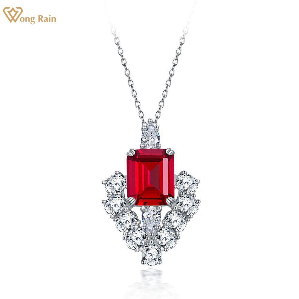 

Wong Rain Роскошное ожерелье из 100% стерлингового серебра 925 пробы с изумрудной огранкой AAAAA, цирконы, драгоценный камень, подвеска для юбилейной вечеринки, ювелирные изделия красный