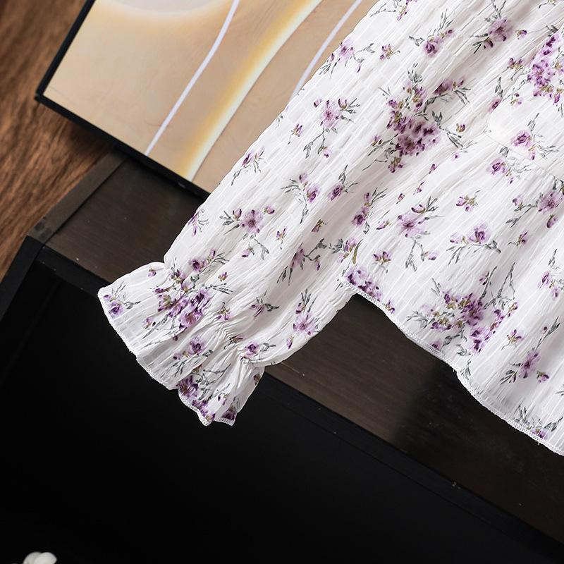 Girls' Outfit Children's Clothing New Autumn French Pastoral Floral Long Sleeve Top Casual Solid Color Long Pants