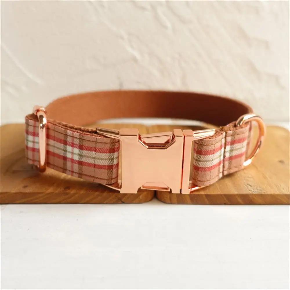 Personalized Dog Collar Custom Pet Collar Free Engraving ID Name Tag Pet Accessory Orange Plaid Puppy Collar Leash