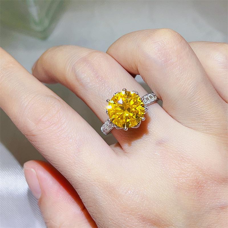 Ice Queen 5-Carat Yellow Moissanite Ring, Eight-Heart Cut with Colorful Fire