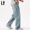 Izzue It Men's Distressed Loose Straight-Leg Washed Jeans