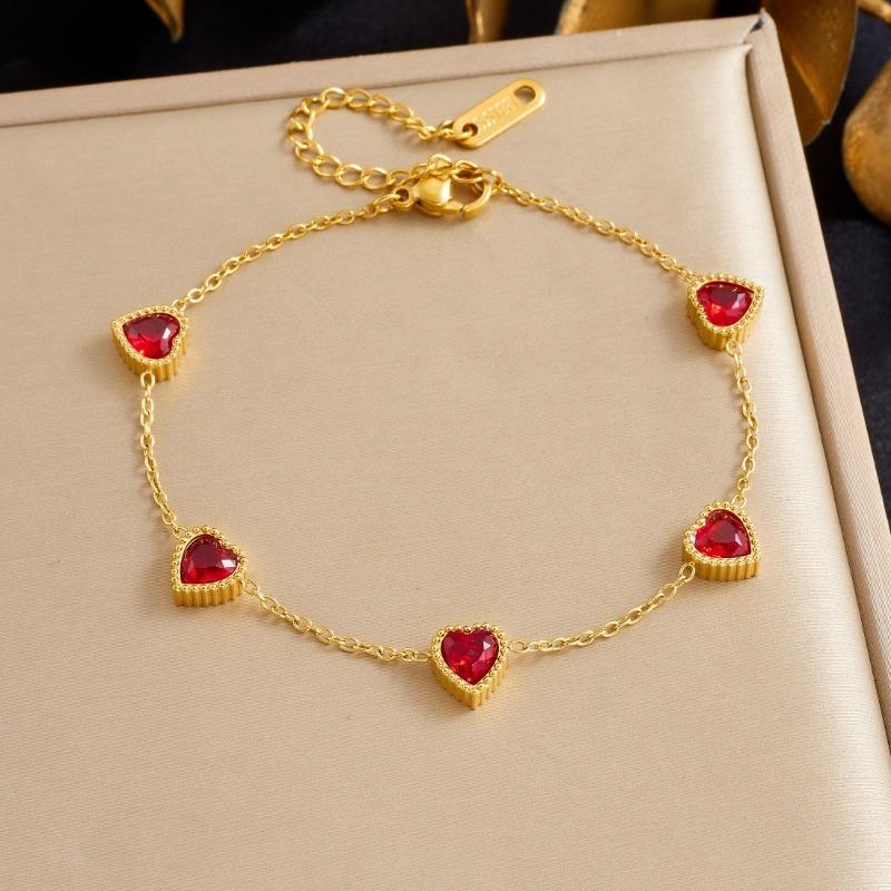 Gold Anklet with 5 Green Heart Gems, Dainty Foot Chain for Women Summer Beach Jewelry Gift