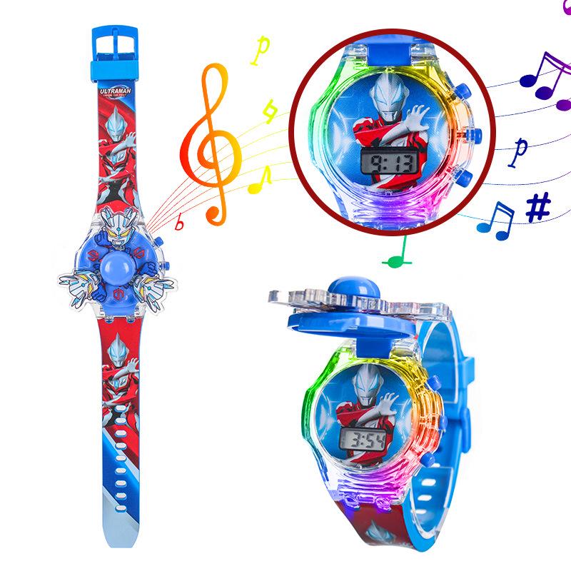 Children's Cartoon Music Watch with Seven-Color Luminous Spinning Gyro Toy