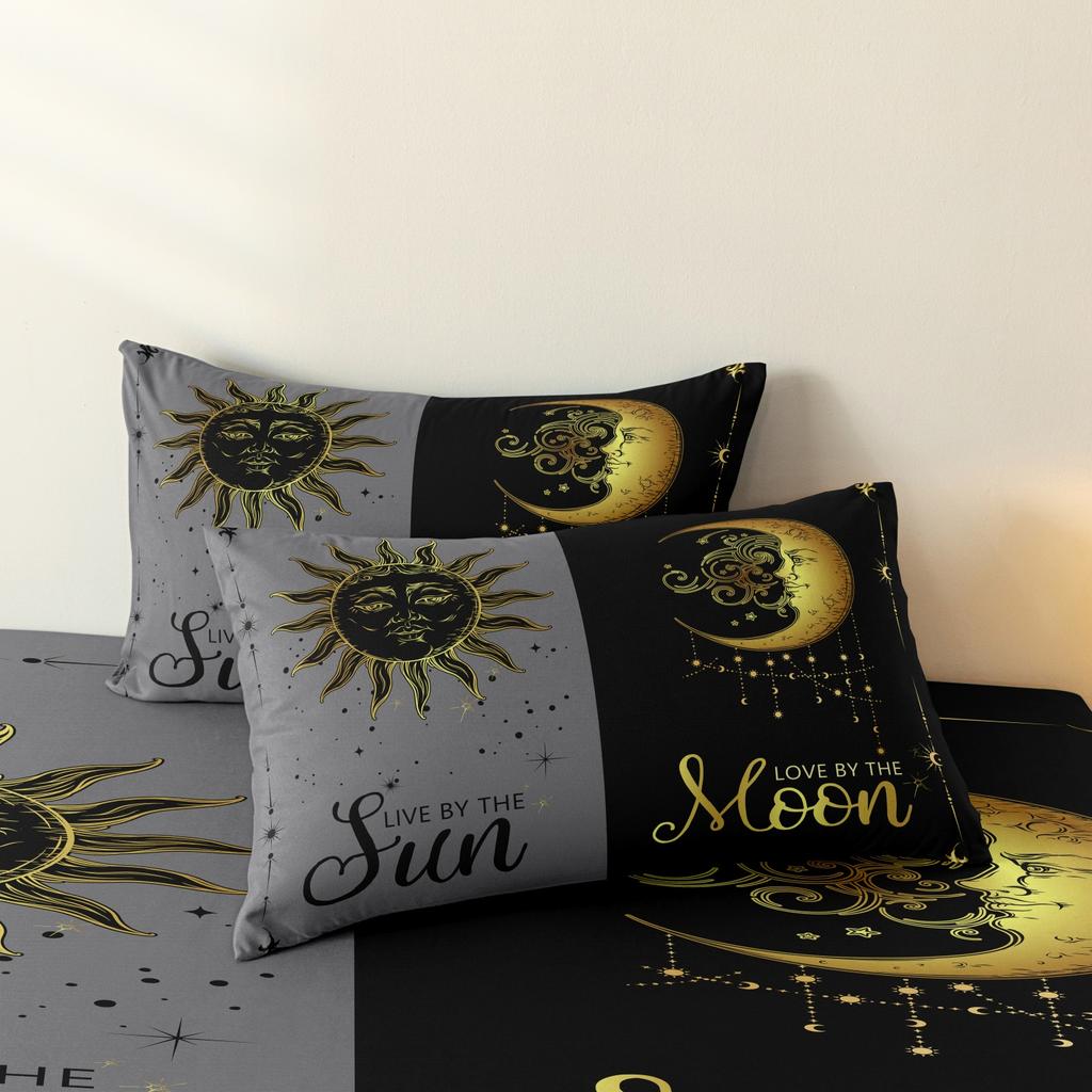 3pcs Set Sun And Moon Couples Print Duvet Cover Set Suitable For Bedroom Hotel Inn School Dormitory Can Be Used As Holiday Gifts
