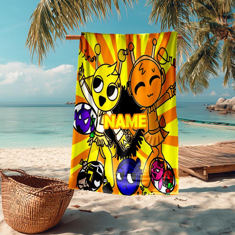Custom Name Ultra-Soft Beach Towel with Sprunki Theme,Ideal for Pool - Camping, Diving - Perfect Travel Essential, Vibrant Beach Towel.