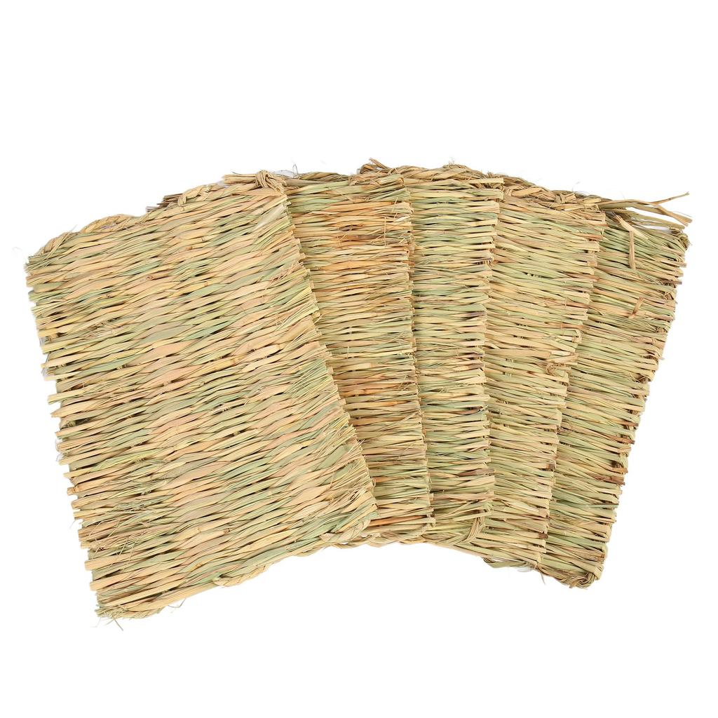 5PCS Rabbit Grass Mat 4 Season Universal Warm Grass Woven Bed Mat Bunny Bedding Nest for Guinea Pig Parrot Hamster Rat