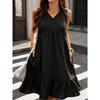 Sleeveless V Neck Ruffle Hem Dress with Pockets Casual Loose Fit Summer Sundress for Women Lightweight Fabric