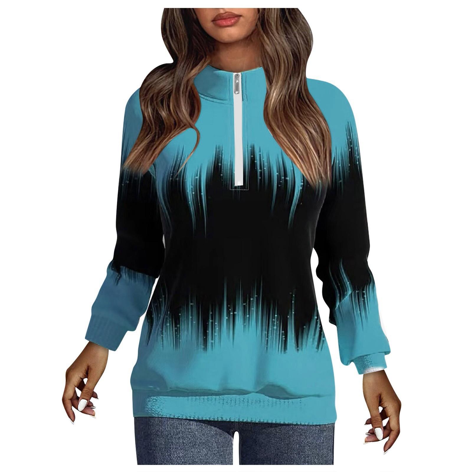 

Женская зимняя полуводолазка с воротником-молнией и длинным рукавом с градиентным принтом S циан