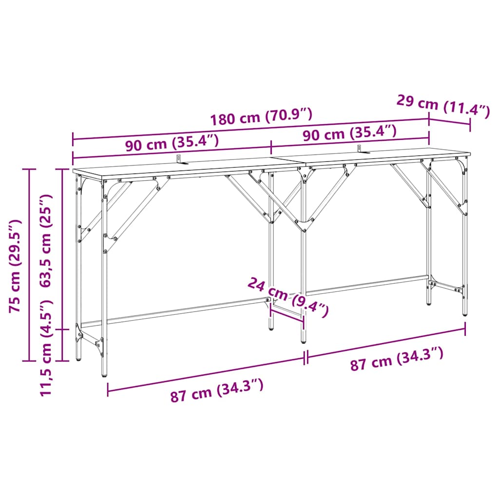 Console Table Black Oak Effect 180 X 30 X 75 Cm