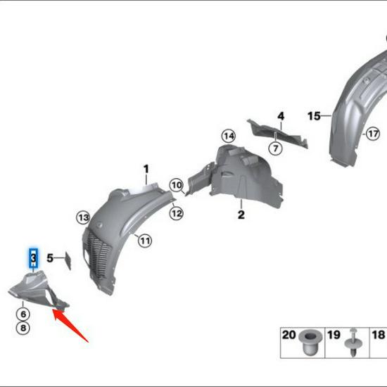 

BMW F15 X5 Треугольная панель (Без клипов) - Детали 51717304045/51717304046 Left Triangle Panel: 51717304045
