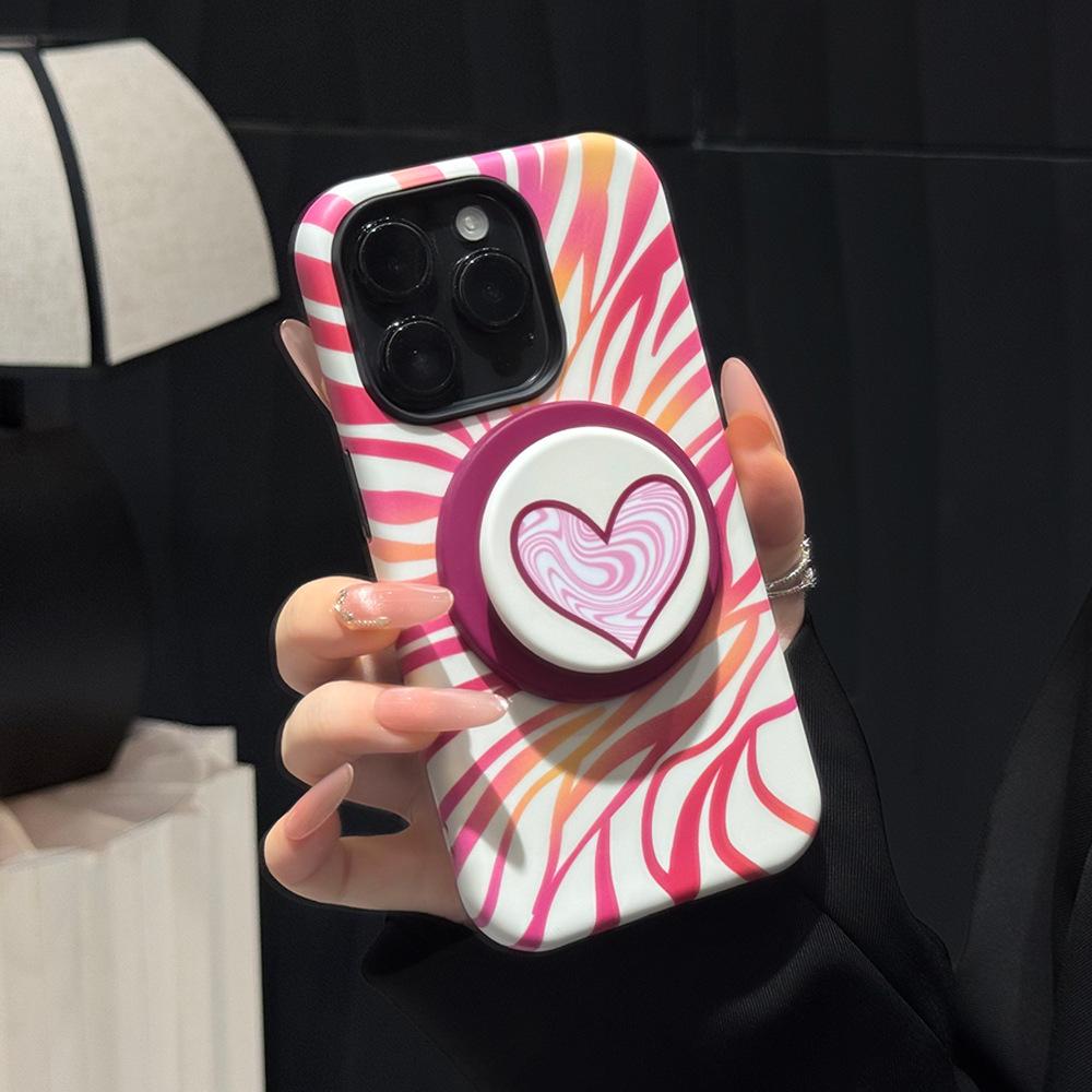 American striped love magnetic suction two-in-one bracket, suitable for Apple 16Pro mobile phone case 17 protective case, advanced 15.
