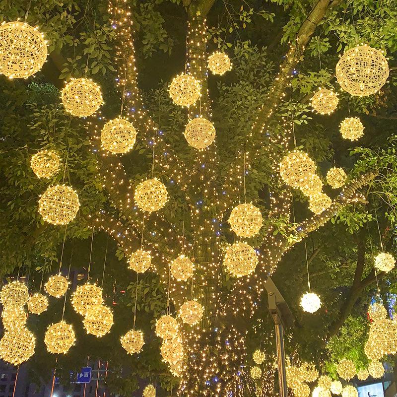 Solar-Powered Waterproof LED Rattan Ball String Lights for Outdoor Landscape and Tree Hanging